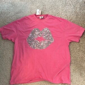 Graphic Pink T-Shirt with Sequin Lips